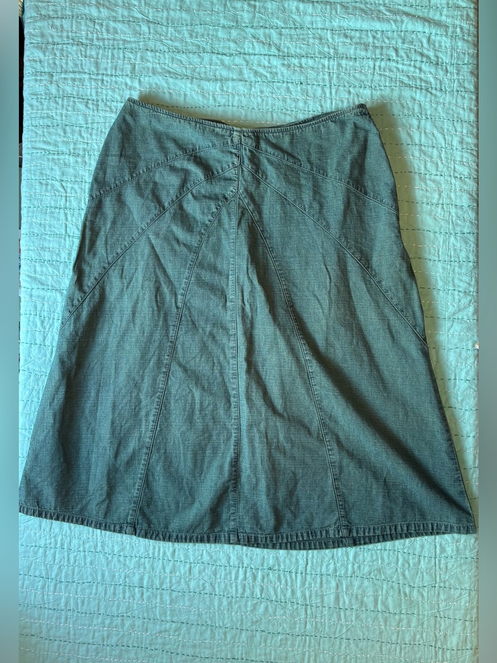 Y2K Westbound Turquoise Midi Skirt Size 14 100% Cotton Side Zip Panel Stitch